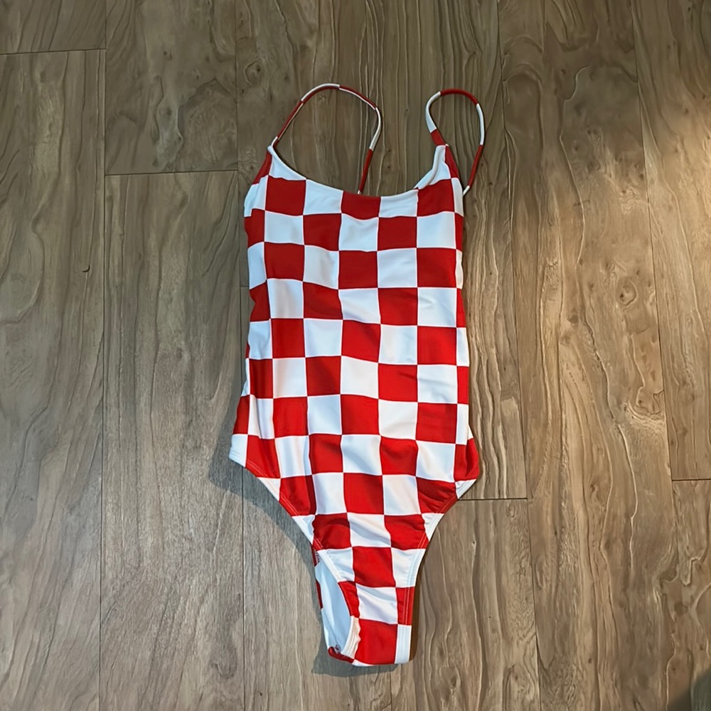 Checkered print one piece swimsuit M